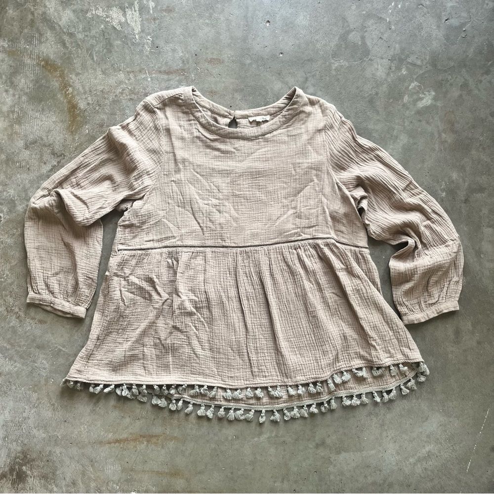 Cotton Bleu size Large Cream Tassel Shirt